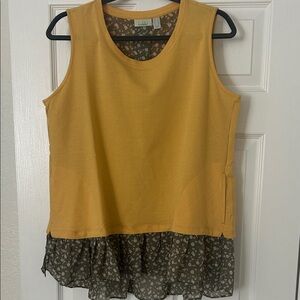 LOGO by Lori Goldstein Yellow Tank Top with Floral Hem